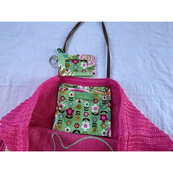 Vera Bradley Hot Pink Tote Bag, Leather Handles, Whale Design, Small Wallet - Picture 2 of 8